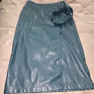 Elegant Dark Green Faux Leather Wrap Skirt